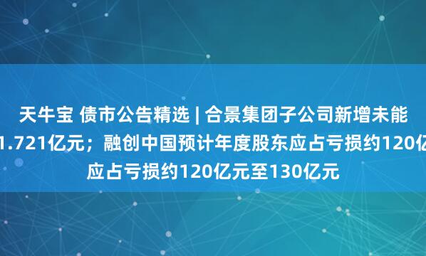 天牛宝 债市公告精选 | 合景集团子公司新增未能清偿到期债务1.721亿元；融创中国预计年度股东应占亏损约120亿元至130亿元